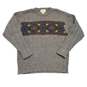 Eddie Bauer Vintage Men's Grey Pullover 100% Wool Sweater Size Medium